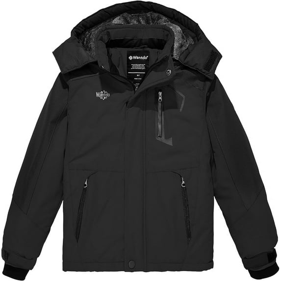 Wantdo Big Boys' Jacket Waterproof Ski Jackets Warm Winter Coats Hooded Snow Coats Black 18/20