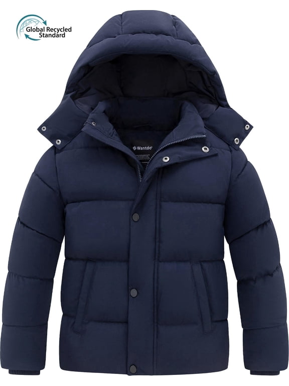 Big Boys' Winter Puffer Jacket Hooded Coat Winter Parka Jacket with Detachable Hood Navy 18/20