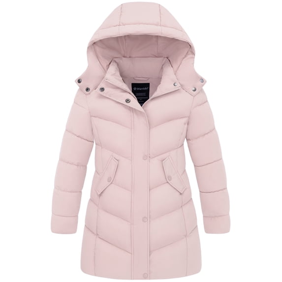 Wantdo Big Girl's Winter Coat Quilted Winter Jacket Waterproof Puffer Jacket Pink 18/20