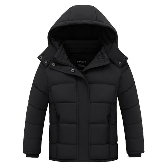 Wantdo Big Girls' Coat Quilted Winter Jacket Windproof Puffer Jacket Black 14/16