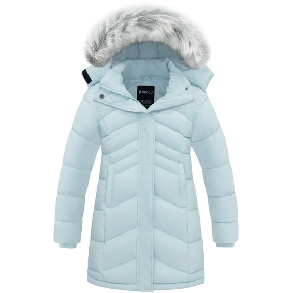 Wantdo Big Girls' Recycled Jacket Quilted Winter Coat Windproof Puffer Jacket Light Blue 18/20