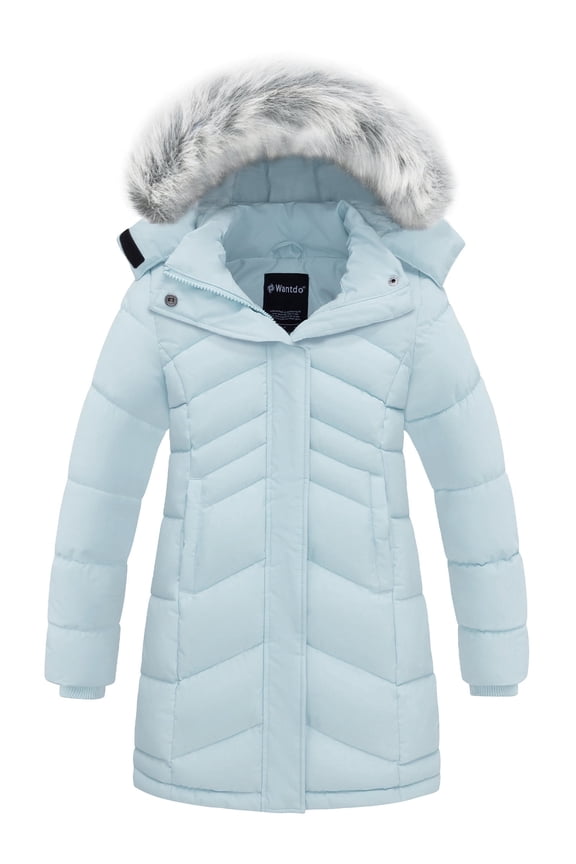 Big Girls' Recycled Jacket Quilted Winter Coat Windproof Puffer Jacket Light Blue 18/20