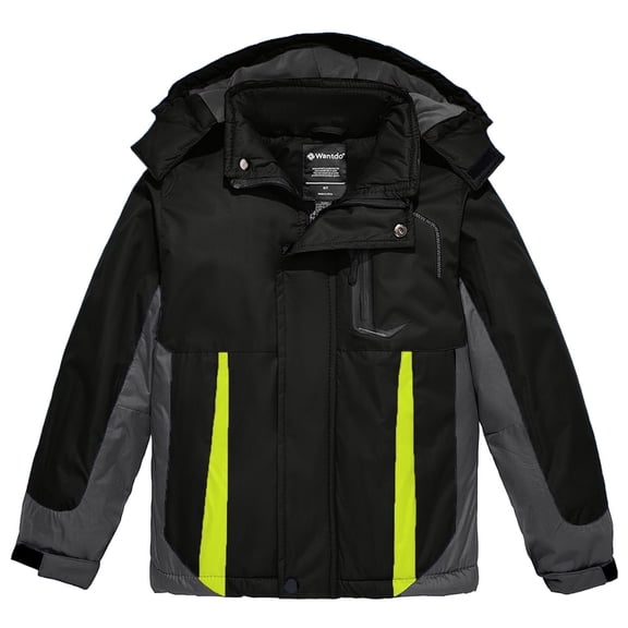 Wantdo Boy Winter Softshell Snowboarding Coat Warm Active Jacket Black with Grey 10-12