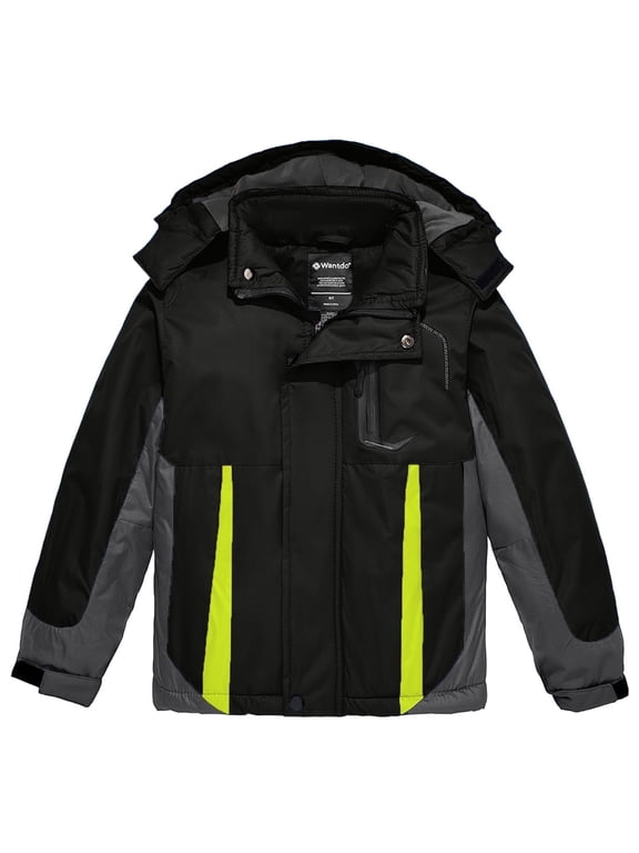Boy Winter Softshell Snowboarding Coat Warm Active Jacket Black with Grey 10-12
