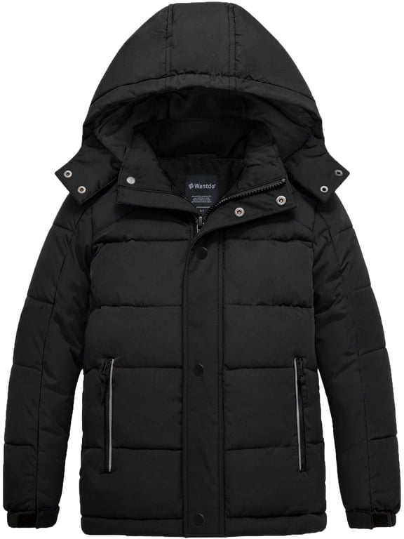Boy's Winter Coat Padded Puffer Jacket Windproof Winter Jacket Pure Black 18/20