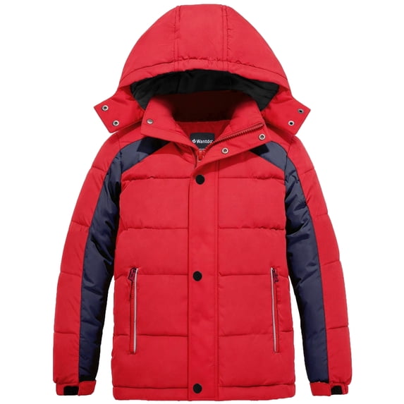 Wantdo Boy's Quilted Puffer Coat Hooded Water Resistant Insulated Outerwear Coat Red 18/20
