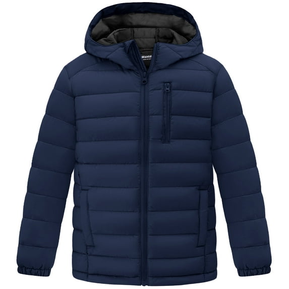 Wantdo Boy's Puffer Coat Winter Puffer Jacket Windproof Warm Padded Coat with Hood Navy 6-7