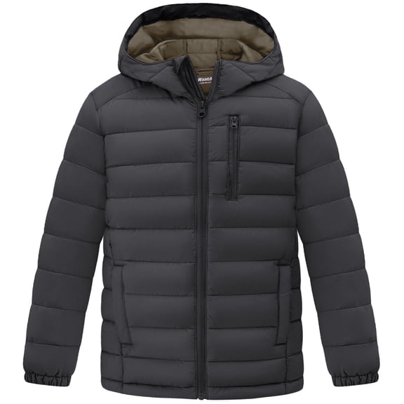 Wantdo Boy's Winter Coat Insulated Lightweight Jacket Windproof Puffer Jacket Gray 10-12