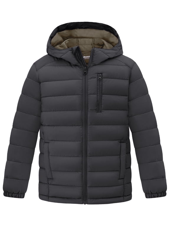 Boy's Winter Coat Insulated Lightweight Jacket Windproof Puffer Jacket Gray 10-12