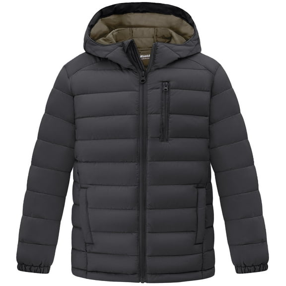 Wantdo Boy's Winter Coat Insulated Lightweight Jacket Windproof Puffer Jacket Gray 10-12