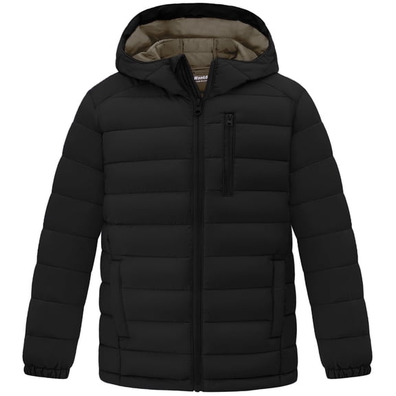 Wantdo Boy's Winter Coat Windproof Puffer Jacket Lightweight Outerwear Jacket Black 8