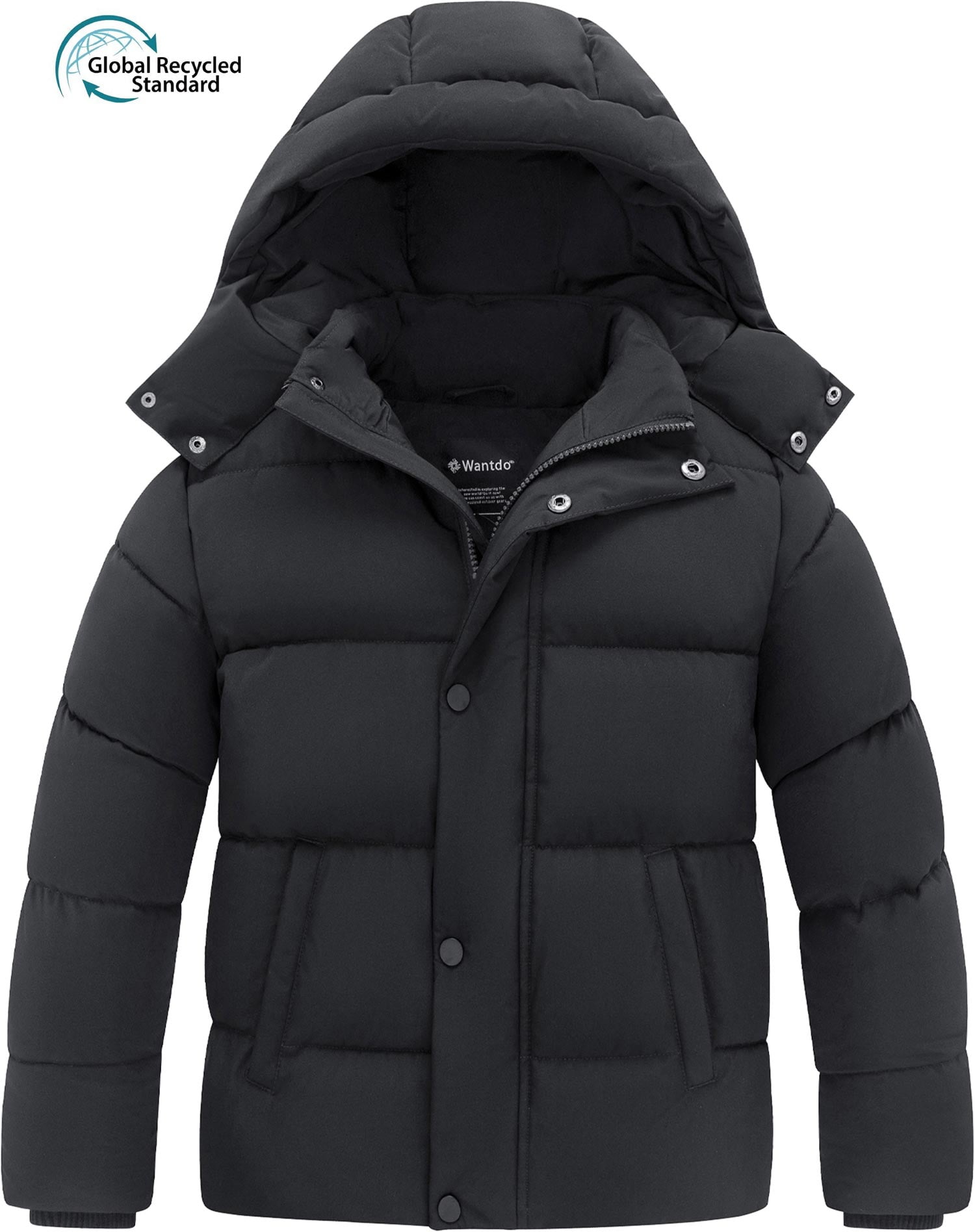 Jaqueta Puffer Wantdo Para Meninos - Casaco Leve Impermeável Preto/Cinza Tamanho 14/16