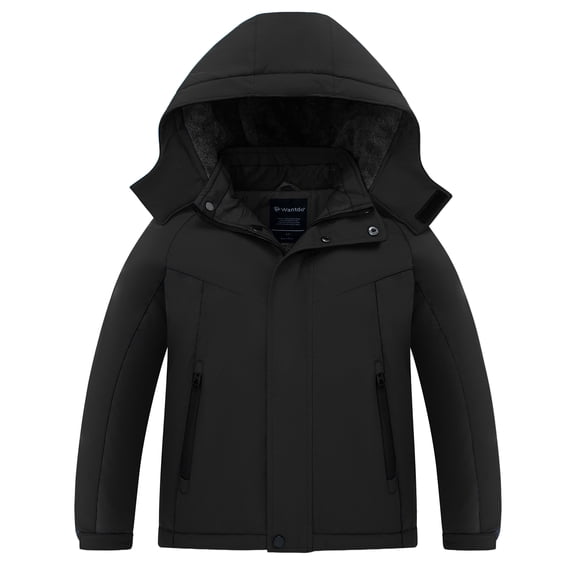 Wantdo Boy's Ski Jacket Insulated Snow Coat Waterproof Winter Jacket Rain Jacket Black 10/12