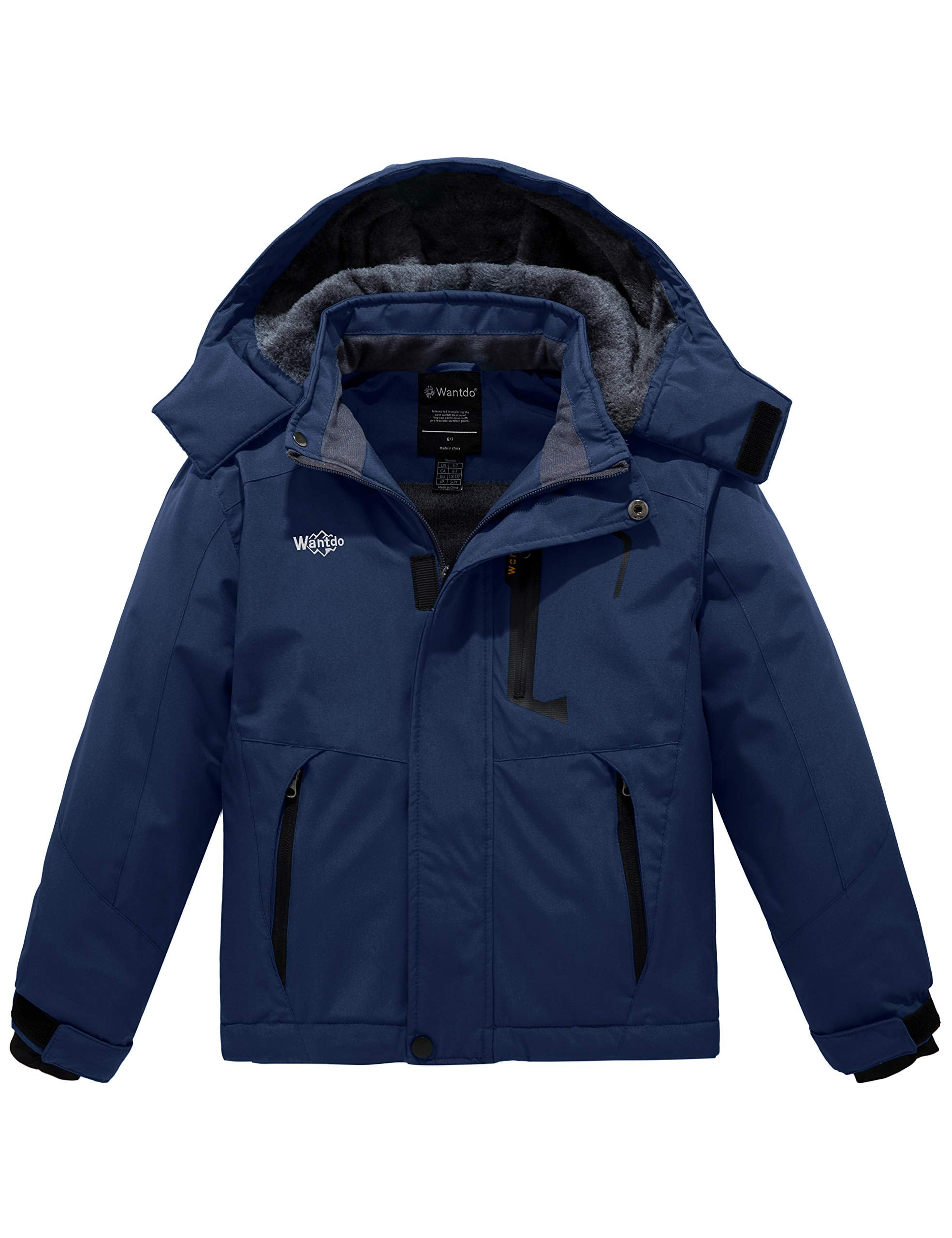 Wantdo Boy's Ski Jacket Waterproof Snow Jacket Winter Fleece Coat Navy Blue  8 
