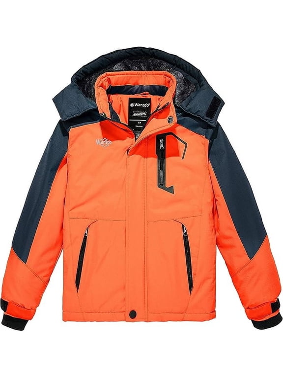 Boy's Skiing Jacket Hooded Snowboard Jacket Insulated Winter Coat Orange 14/16