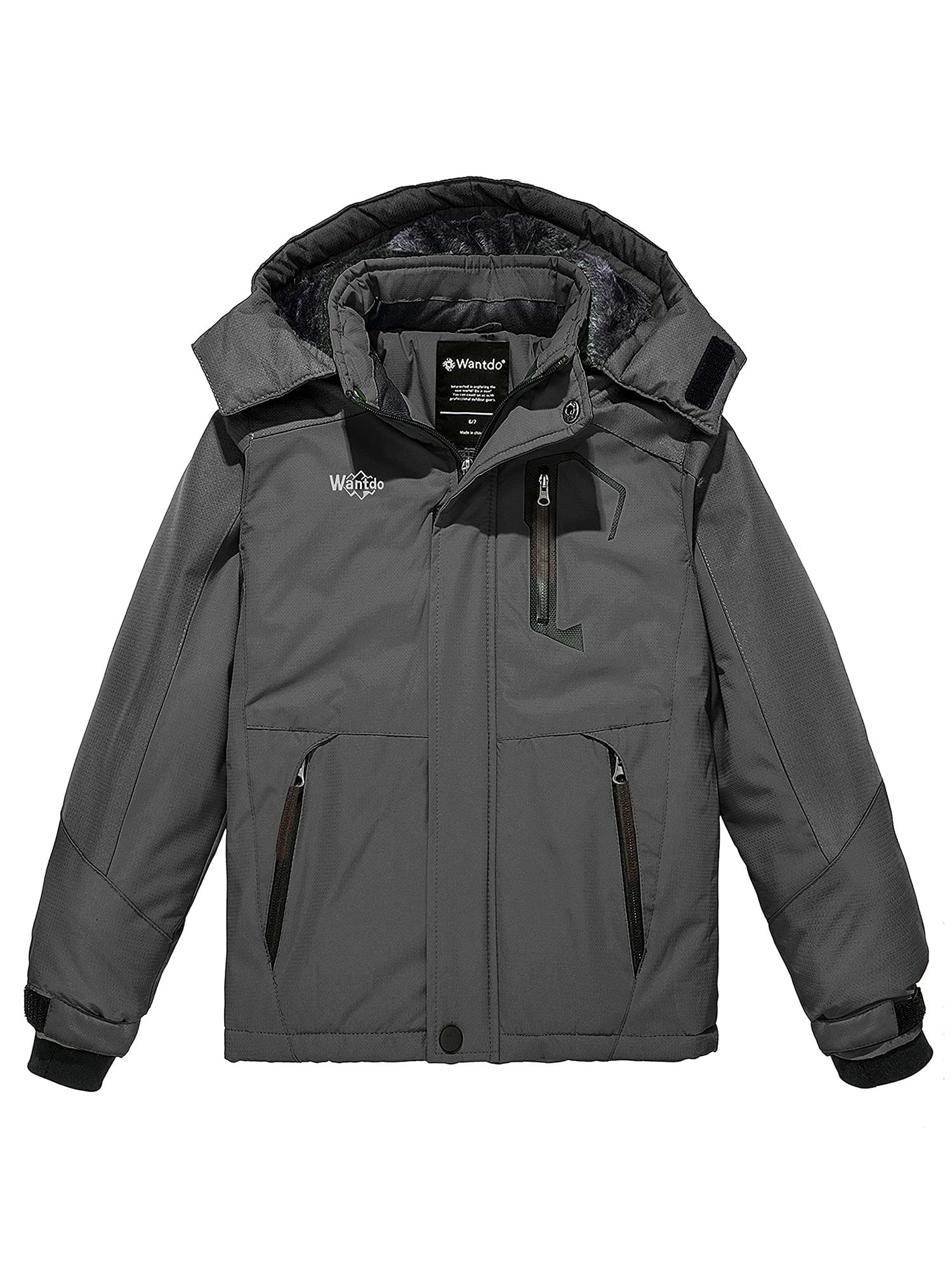 Wantdo Boy's Snow Coat Warm Winter Ski Jacket Hooded Rain Jacket Dark ...