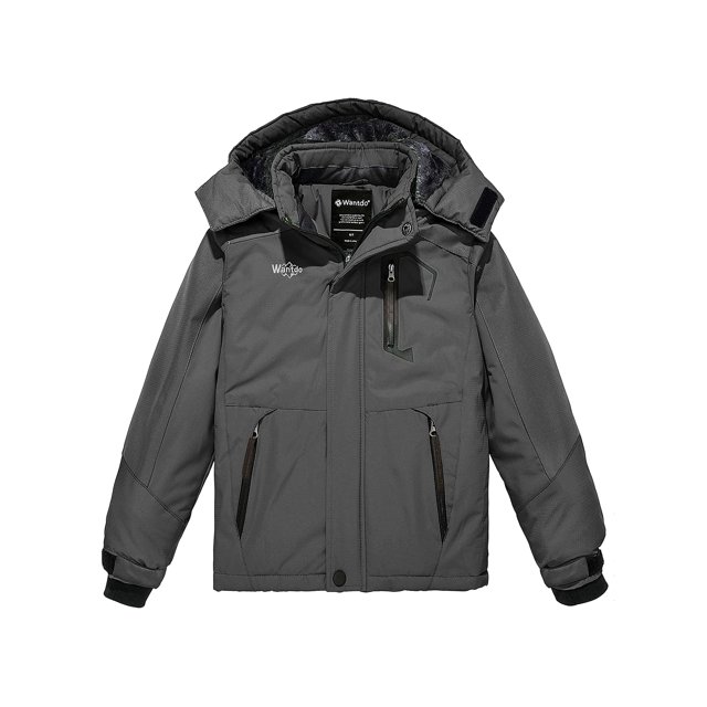 Wantdo Boy's Snow Coat Warm Winter Ski Jacket Hooded Rain Jacket Dark