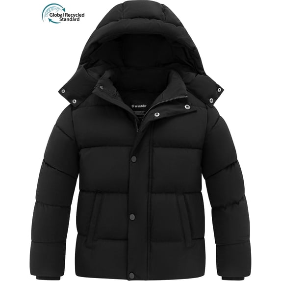 Wantdo Boy's Warm Winter Coat Recycled Insulated Hooded Puffer Jacket, Black, Size 10/12