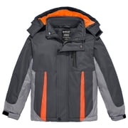 Boy's Waterproof Ski Jacket Warm Winter Snow Coat Hooded Raincoats Grey 10/12