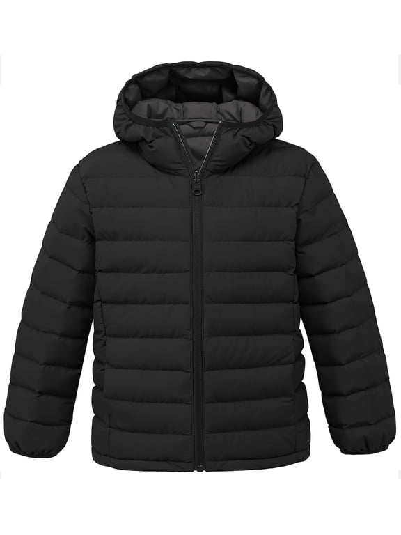 Boy's Winter Coat Windproof Puffer Jacket Lightweight Outerwear Jacket Black 10/12