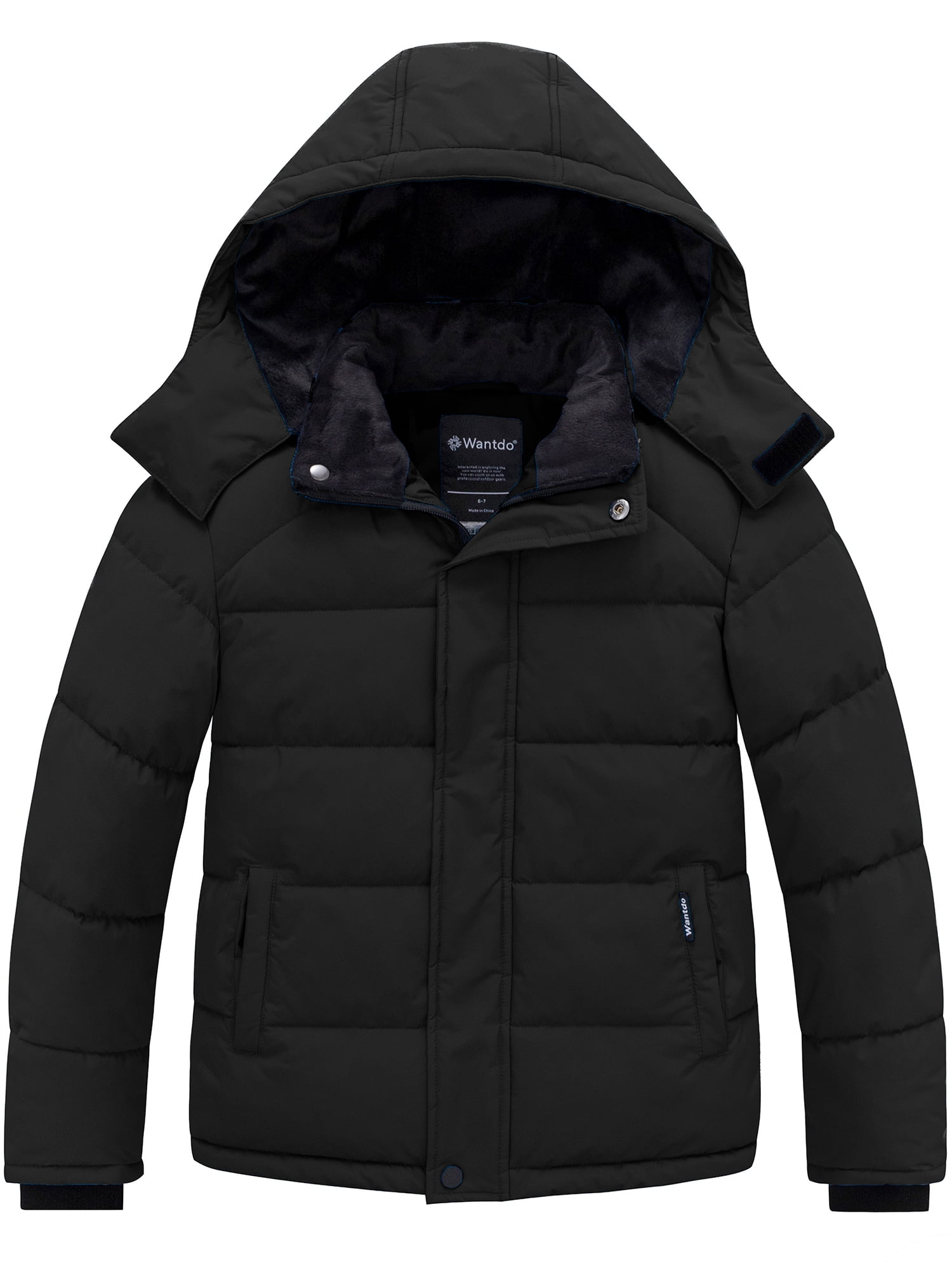 Wantdo Boy's Winter Coat Windproof Puffer Jacket Warm Winter Fleece Jacket Black 8