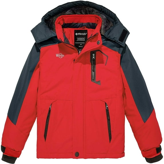Wantdo Boy's Winter Jacket Waterproof Snowboarding Jacket Warm Skiing Coat Red 6/7