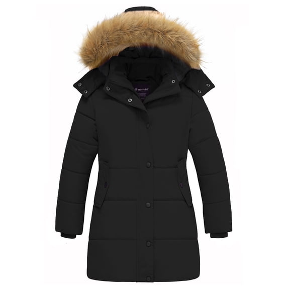 Wantdo Girl's Coat Insulated Winter Coat Puffer Parka Jacket Outerwear Jacket Black 10/12