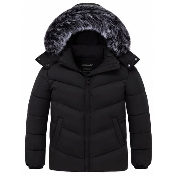 Wantdo Girl's Coat Warm Winter Coat Recycled Winter Jacket Hooded Puffer Jacket Black 10/12