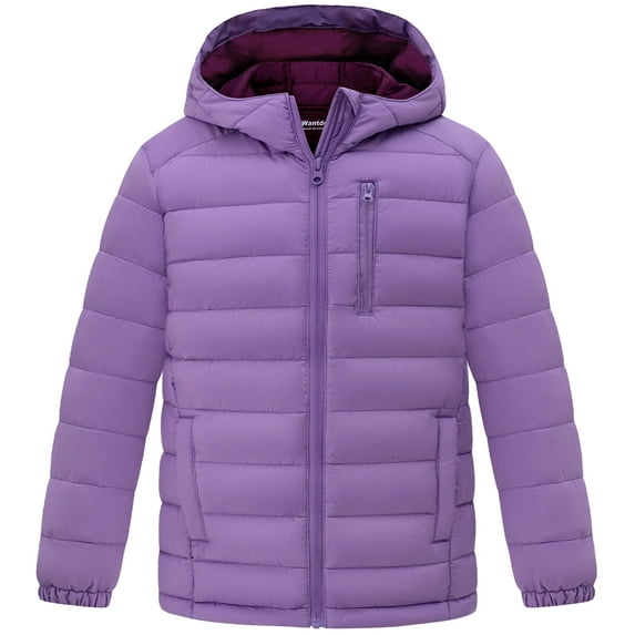 Wantdo Girl's Coat Winter Jacket Ultra Lightweight Puffer Jacket Hooded Bubble Coat Purple 14/16