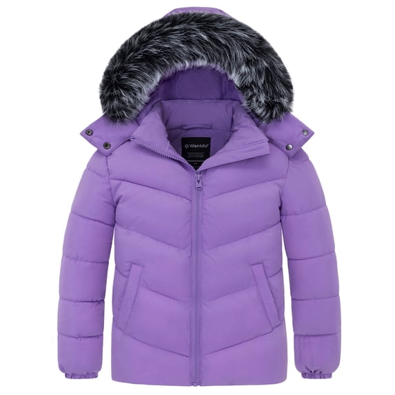 Wantdo Girl's Winter Jacket Insulated Winter Coat Waterproof Snow Coat with Hood Purple 14/16