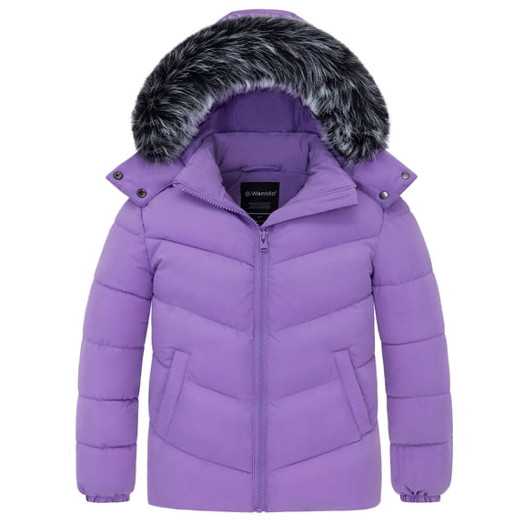 Wantdo Girl's Coat Quilted Winter Coat Windproof Winter Jacket Short Bomble Jacket Purple 10/12