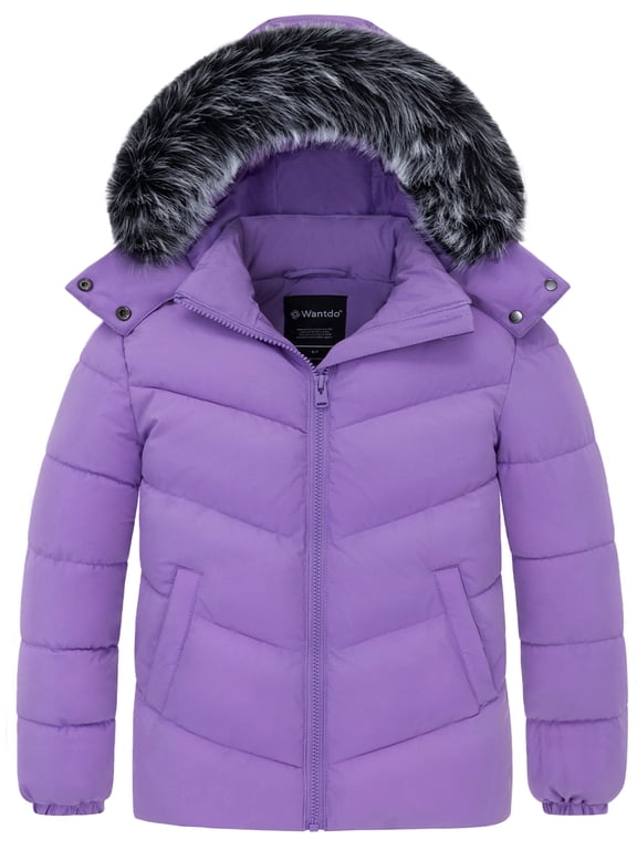 Girl's Coat Quilted Winter Coat Windproof Winter Jacket Short Bomble Jacket Purple 10/12