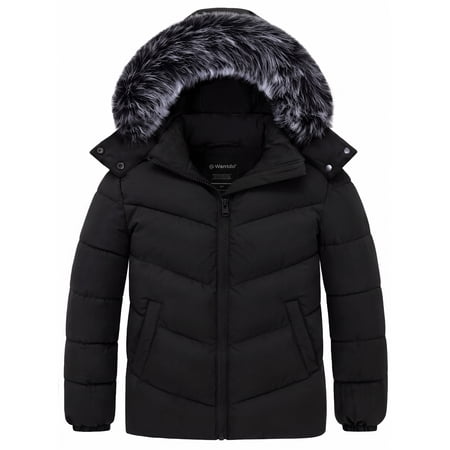 Wantdo Girl's Coat Warm Winter Coat Recycled Winter Jacket Hooded Puffer Jacket Black 10/12