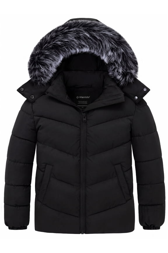 Girl's Coat Warm Winter Coat Recycled Winter Jacket Hooded Puffer Jacket Black 10/12