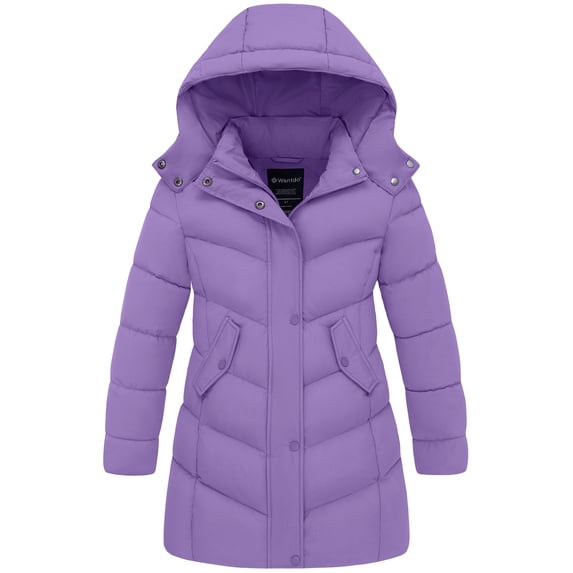 Wantdo Big Girl's Jacket Warm Winter Coat Heavyweight Winter Jacket Mid-length Coat Purple 18/20