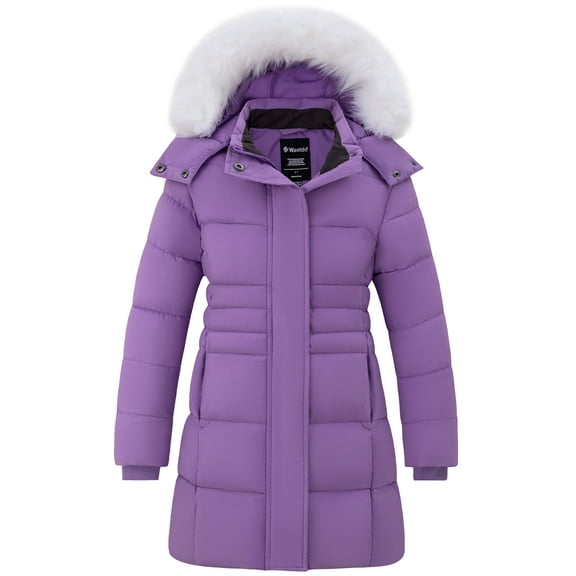 Wantdo Girl's Puffer Jacket Quilted Winter Coat Padded Jacket Long Snow Jacket Light Purple 10/12
