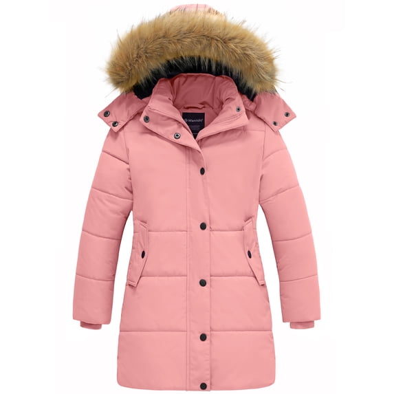 Wantdo Girl's Puffer Jacket Waterproof Winter Coat Hooded Outerwear Coats Pink 10/12