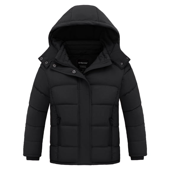 Wantdo Girl's Recycled Winter Coat Warm Winter Jacket Waterproof Puffer Jacket Black 10/12