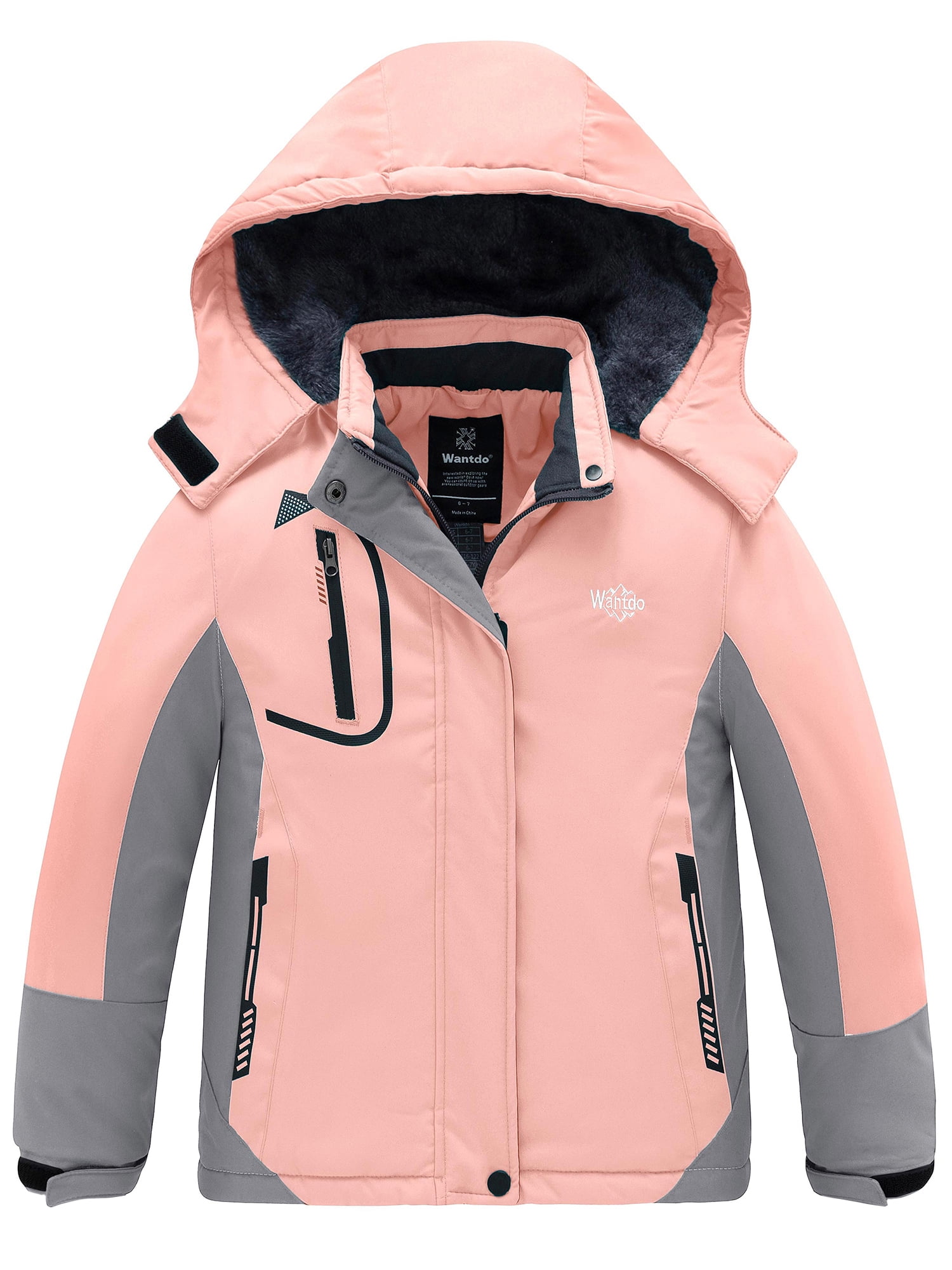 Wantdo Girls' Waterproof Ski Jacket with Hood, Fleece Lining