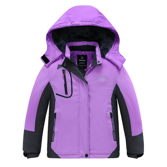 Wantdo Girl's Water Resistant Ski Coat Fleece Jacket Hiking Rainwear Purple 10/12