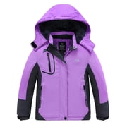 Girl's Waterproof Ski Jacket Windproof Winter Snow Coat Fleece Raincoats Purple 6/7