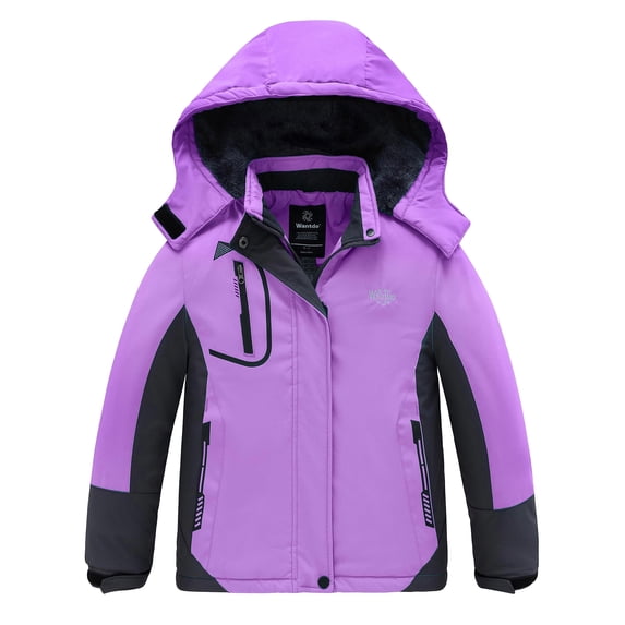 Wantdo Girl's Waterproof Ski Jacket Windproof Winter Snow Coat Fleece Raincoats Purple 6/7