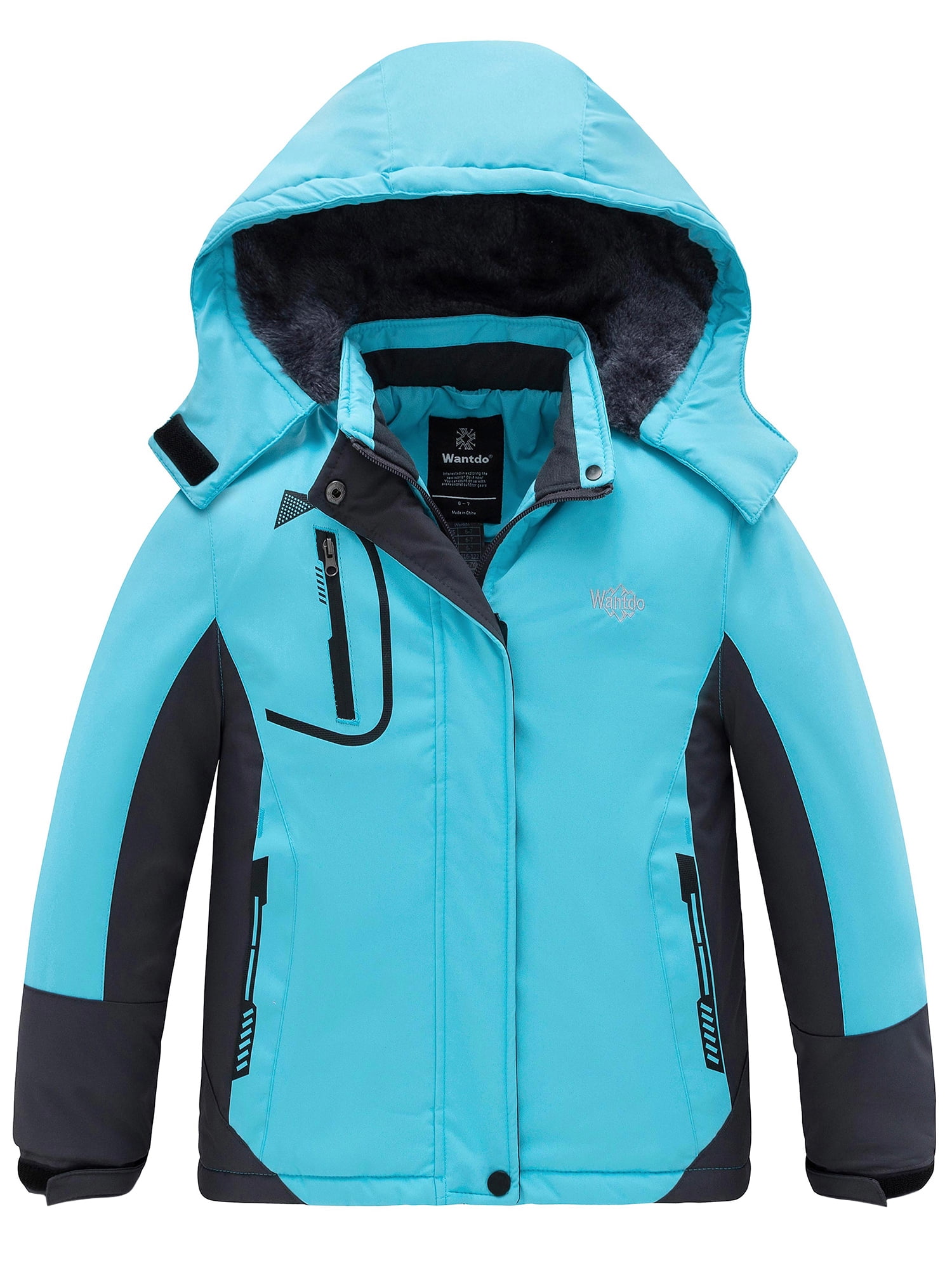 Wantdo Girls' Waterproof Ski Jacket with Hood, Fleece Lining