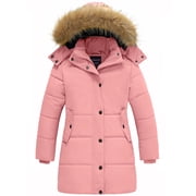 Girl's Winter Coat Fleece Lined Parka Mid-Long Waterproof Puffer Jacket Pink 6/7