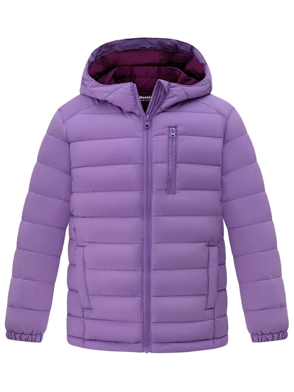Girl's Winter Coat Insulated Winter Jacket Hooded Puffer Jacket Quilted Outerwear Purple 8