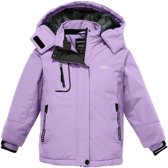 Wantdo Girl's Winter Coat Waterproof Mountain Jacket Warm Ski Jacket Light Purple 10/12