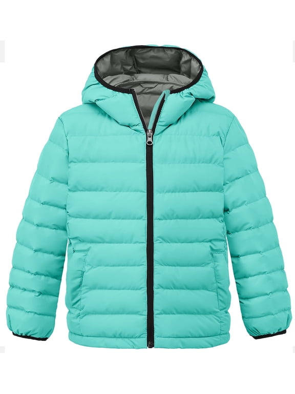 Girl's Winter Coat Waterproof Winter Jacket Hooded Puffer Coat Mint Green 10/12