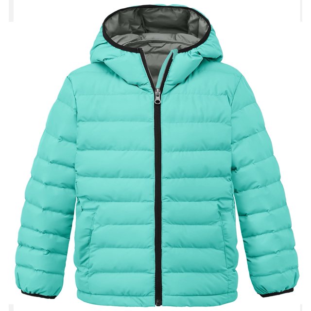 Wantdo Girl's Winter Jacket Light Winter Coat Puffer Jacket Hooded Outerwear Mint Green 6/7