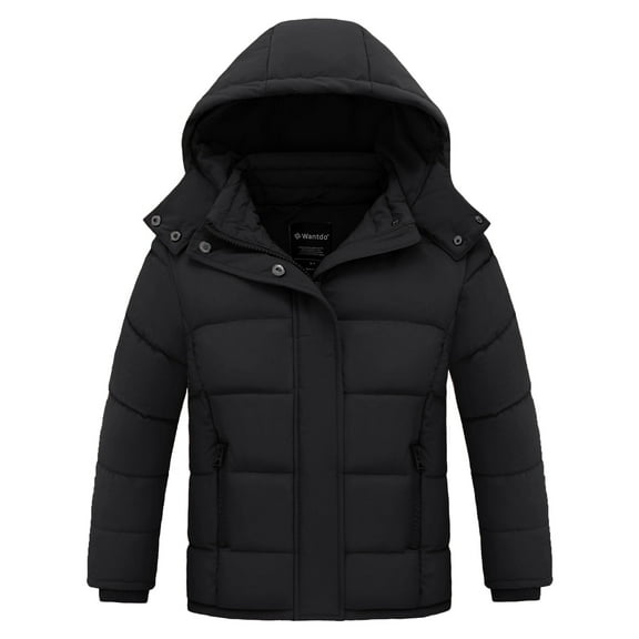 Wantdo Girl's Winter Jacket Padded Winter Coat Warm Winter Snow Jakcet with Hood Black 8