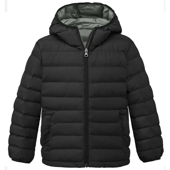 Wantdo Girl's Winter Jackets Hooded Puffer Jackets Light Windproof Outerwear Black 6/7